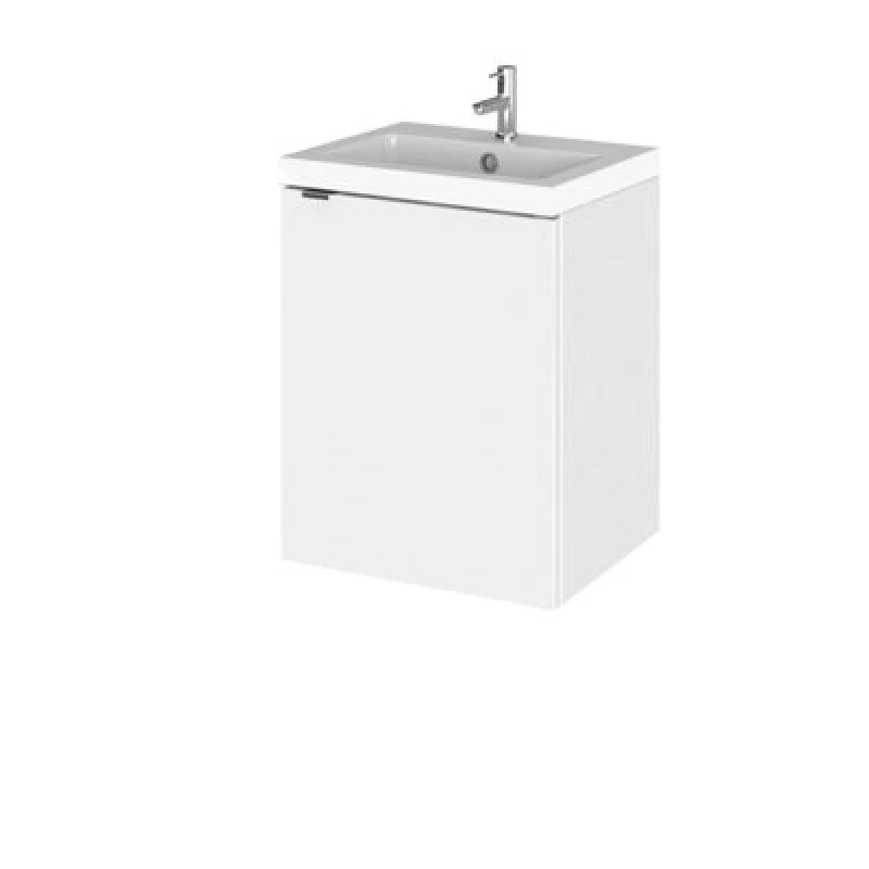 Image of Hudson Reed Fusion Wall Hung 1 Door Vanity Unit & Polymarble Basin, Stylish Vanity Unit With Basin, Gloss White, 400mm