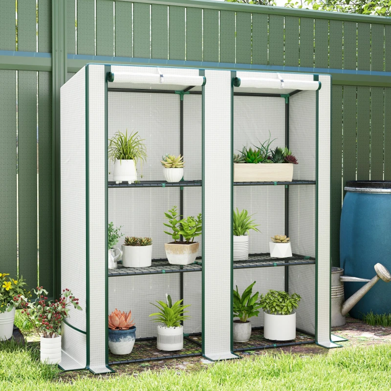 Image of Outsunny 3 Tier Lean-to Mini Greenhouse With Hemmed Edging - White - Green Hemmed TJ Hughes 5063603934863