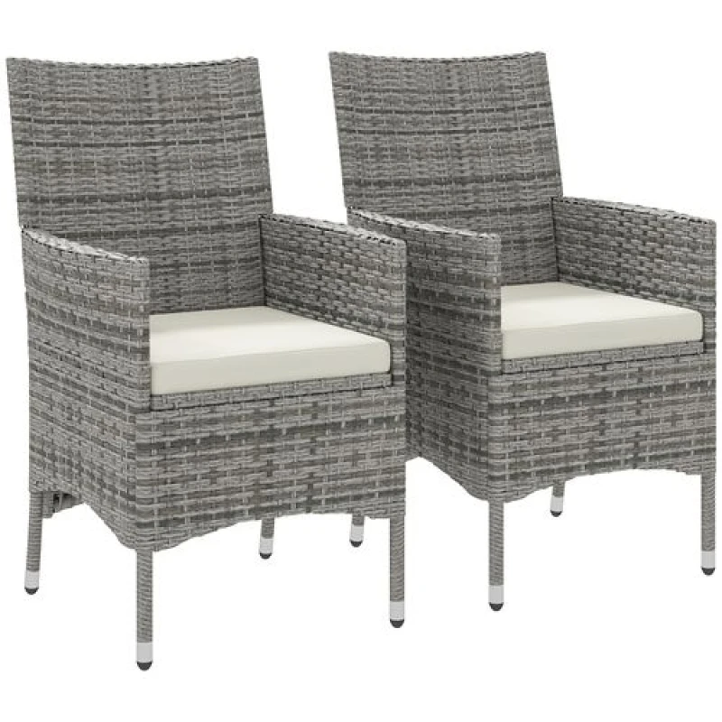 Image of Outsunny 2 PC Rattan Chair Patio Sofa Chairs Set Cushioned Outdoor Rattan Furniture Light Grey