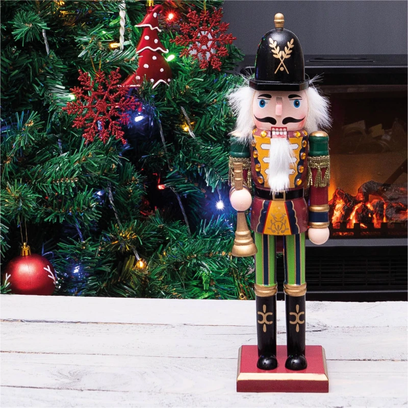 Image of St Helens 30cm Wooden Traditional Christmas Nutcracker Decoration with Bugle ELV-748397