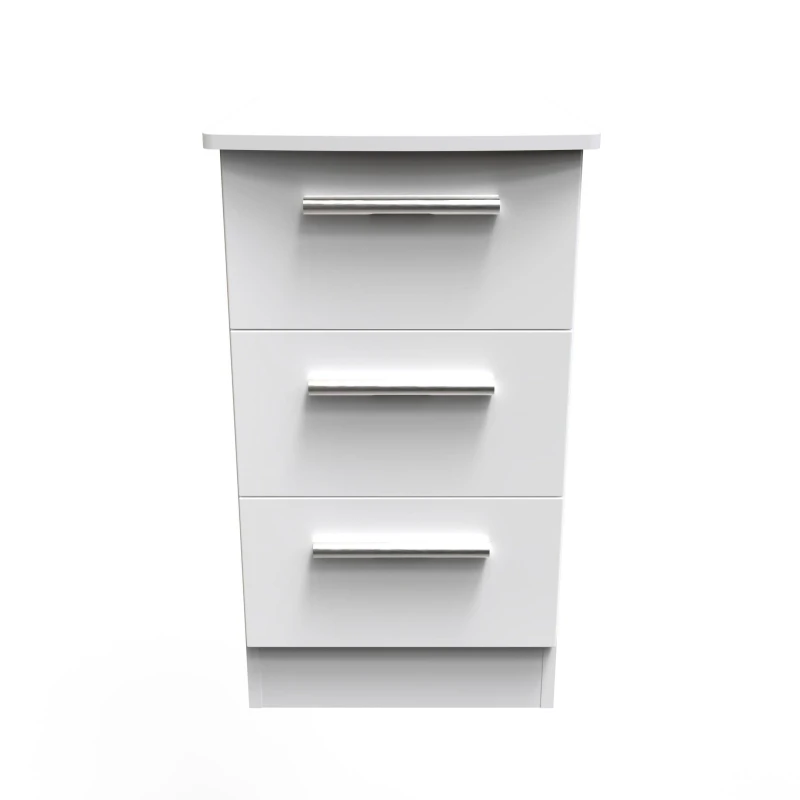 Image of Harrow 3 Drawer Bedside Cabinet In White Gloss (Ready Assembled)
