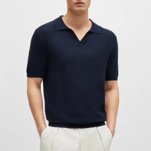 Image of BOSS Black Tempio Cotton-Blend Polo Shirt - XL Blue Tops male 50511775-404 XL