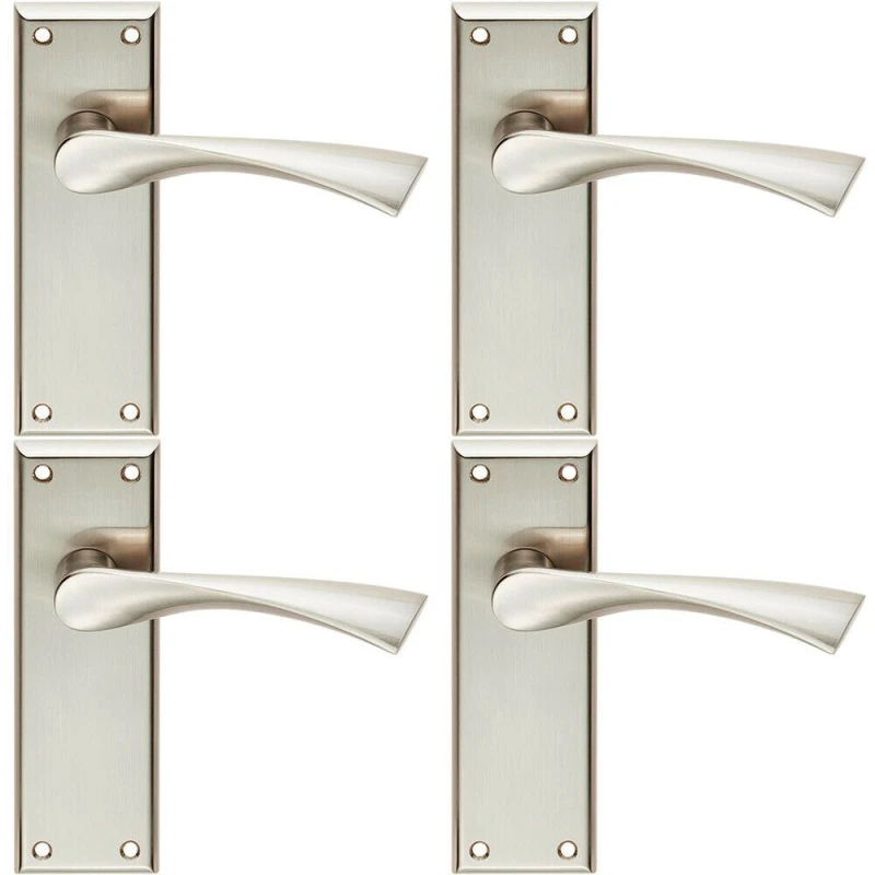 Image of Loops 4x PAIR Angular Lever on Latch Backplate Door Handle 150 x 50mm Satin Nickel Metallics