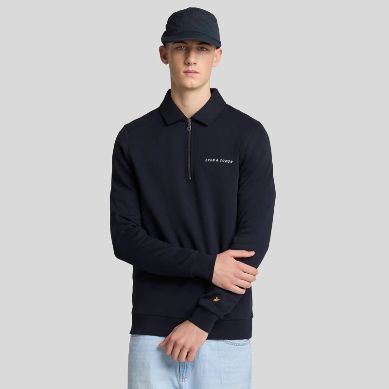 Image of Lyle and Scott Embroidered Collared Quarter Zip Sweatshirt Navy male S