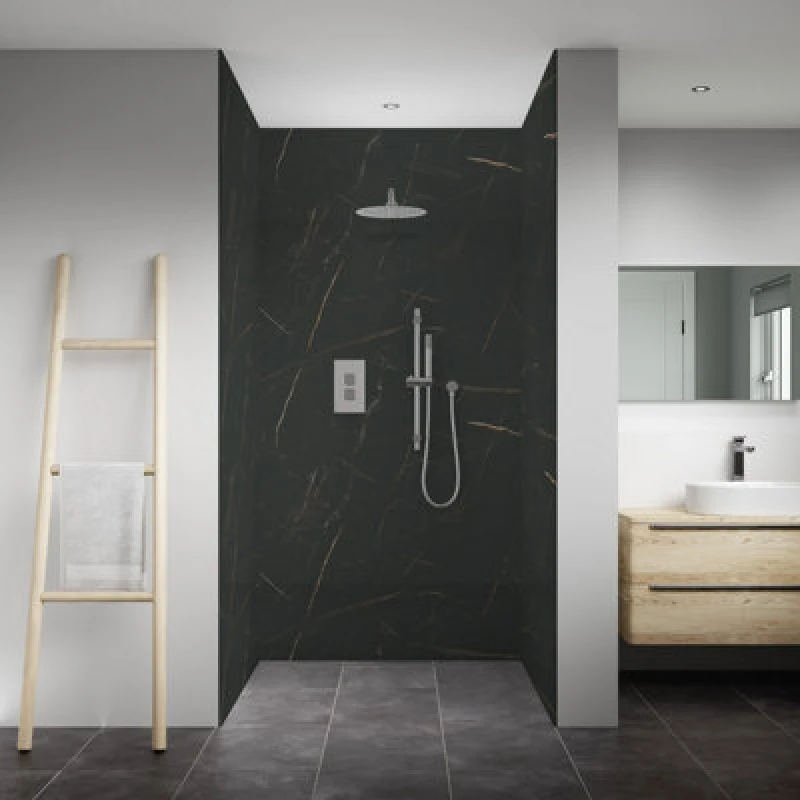 Image of Splashwall Elite Composite Tongue & Groove Bathroom & Wet Room Decorative Panel (H)2420mm (W)600mm - Matt Marbre Celeste Marble Effect