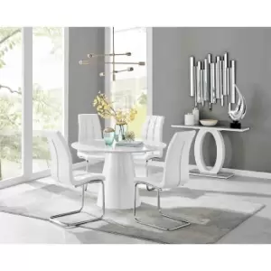 Image of Furniture Box Palma White High Gloss Round Dining Table and 4 White Murano Chairs