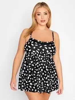 Image of Yours Dash Print Mesh Detail Swimdress, Black, Size 28, Women