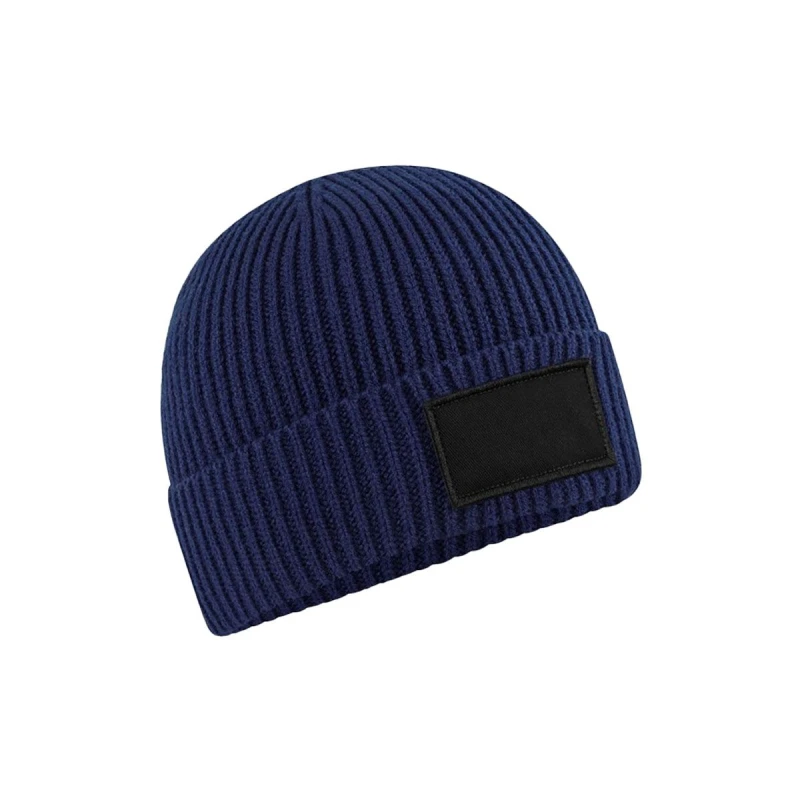 Image of Beechfield Beechfield Men Fashion Woven Patch Beanie in Mid Navy Mid Navy One Size Male 5063238248106