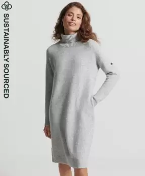 Image of Superdry Womens Studios Funnel Neck Knit Dress Light Grey / Mid Marl - Size: 14