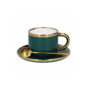Image of Cup with a saucer and spoon Homla SINNES Emerald, 200ml