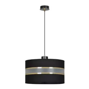 Image of Mogi Black Cylindrical Pendant Ceiling Light with Black, Gold Fabric Shades, 1x E27