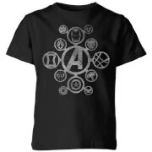 Image of Avengers Distressed Metal Icon Kids T-Shirt - Black - 5-6 Years