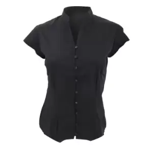 Image of Kustom Kit Ladies Continental Blouse Mandarin Collar Cap Sleeve (8 UK) (Black)