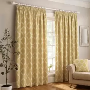 Image of Olivia Lattice Embroidery Lined Pencil Pleat Curtains, Citron, 90 x 72" - Paoletti