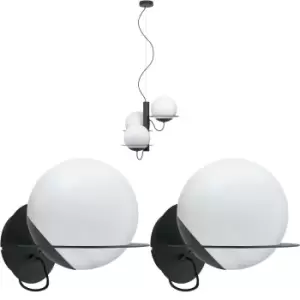 Image of 3 Bulb Ceiling Pendant & 2x Matching Wall Lights Black & Opal Glass Orb Shades