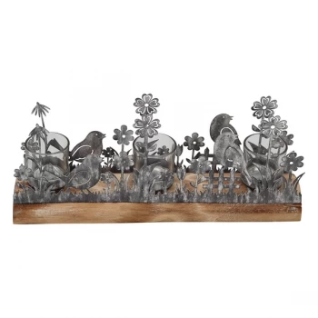 Image of Metal Bird T Light Holder On Wood Base By Heaven Sends