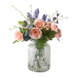 Image of Faux Floral Arrangement in Clear Textured Glass Vase