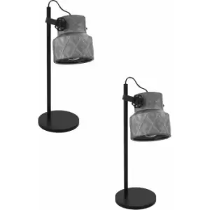 Image of 2 pack Table Lamp Desk Light Black Base & Raw Steel Drum Shade 1x 40W E27