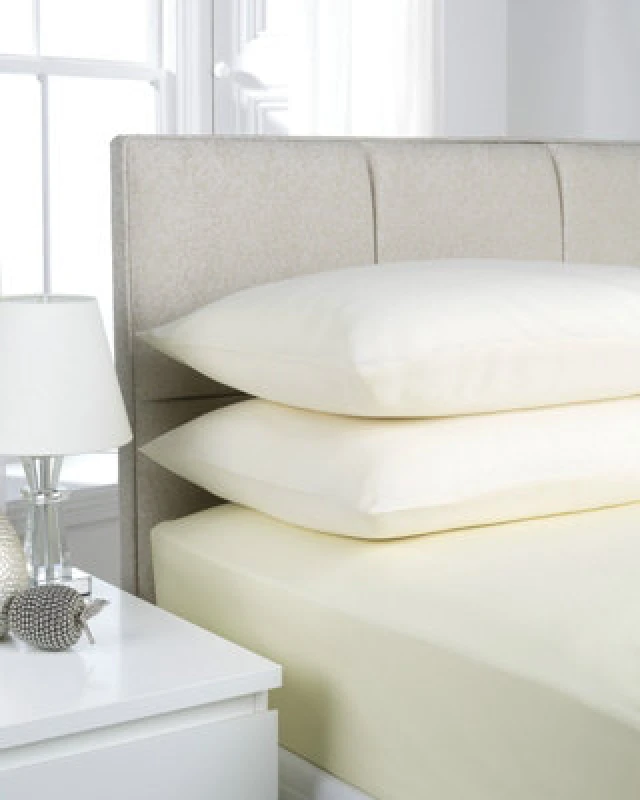 Image of Smart Living Smart Living Polycotton Bed Linen Luxury Bedsheet or Pillowcase Non Iron in Cream Size: Super King Fitted Cream Super King Fitted Unise
