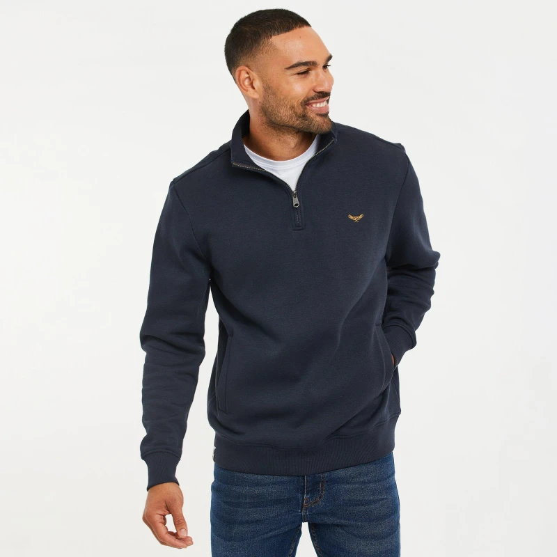 Image of Threadbare 'Patrick' Zip Neck Sweatshirt Navy