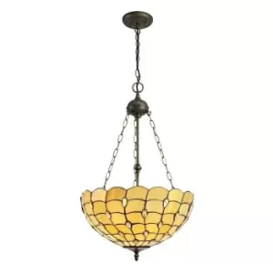Image of Luminosa Lighting - 3 Light Uplighter Ceiling Pendant E27 With 50cm Tiffany Shade, Beige, Clear Crystal, Aged Antique Brass