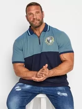 Image of BadRhino Zip Neck Crest Stripe Polo - Multi, Blue, Size L, Men