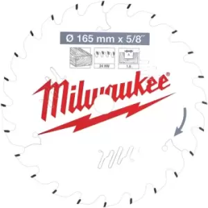 Image of Milwaukee Thin Kerf Wood Cutting Circular Saw Blade 165mm 24T 15.8mm