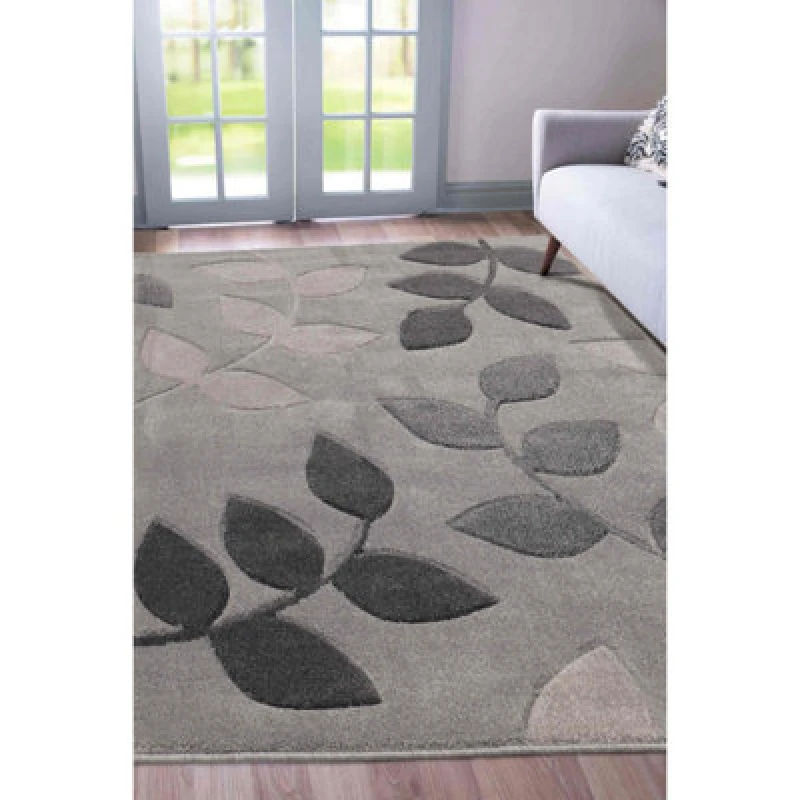 Image of Melrose Leaf Grey Geometric Design X-Large Indoor Area Rug 200/290Cm