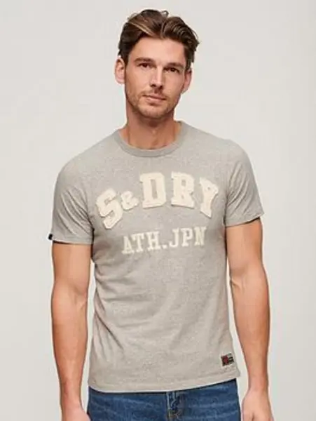 Image of Superdry Light Grey Marl Vintage Athletic Short Sleeve T-Shirt grey Male M 202696UK