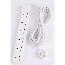 Image of SMJ Electrical 6 Way 13Amp Trailing Socket Extension Lead, 2m - White