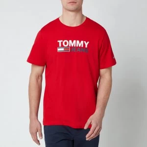 Image of Tommy Jeans Mens Corporation Logo T-Shirt - Deep Crimson - S
