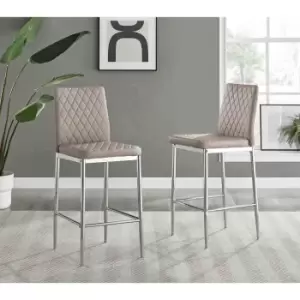 Image of Furniture Box 2x Milan Cappuccino Beige Leather Silver Leg Bar Stools