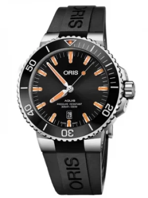 Image of Oris Mens Aquis Date Black Rubber Strap Watch 733 7730 4159-07 4...