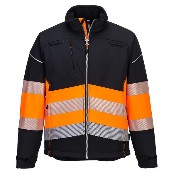 Image of Portwest PW3 Mens Hi Vis Class 1 Softshell Jacket PW375BKOXXXL Colour: Black / Orange