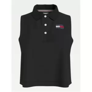 Image of Tommy Jeans Crop Sleeveless Polo Tank - Black