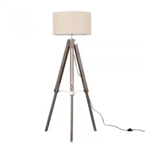 Image of Clipper Light Wood and Chrome Floor Lamp with XL Mink Reni Shade