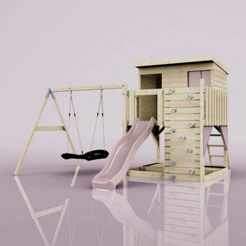 Image of Polarplay Garden Climbing Platform And Playhouse With Single Swing For Kids - Nils Boat Dusky Pink