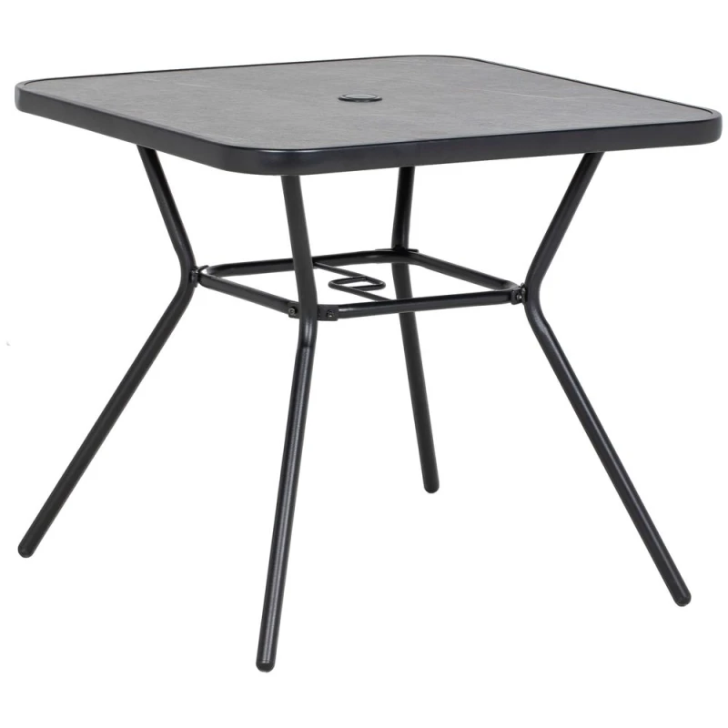 Image of Outsunny Faux-marbled Patio Table With Umbrella Hole Steel Frame 84G-266V00BK