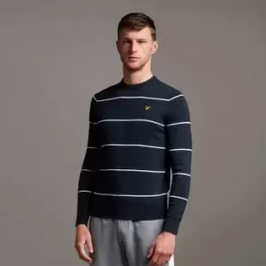 Image of Wide Stripe Knitted Crew Neck Jumper - Dark Navy - L
