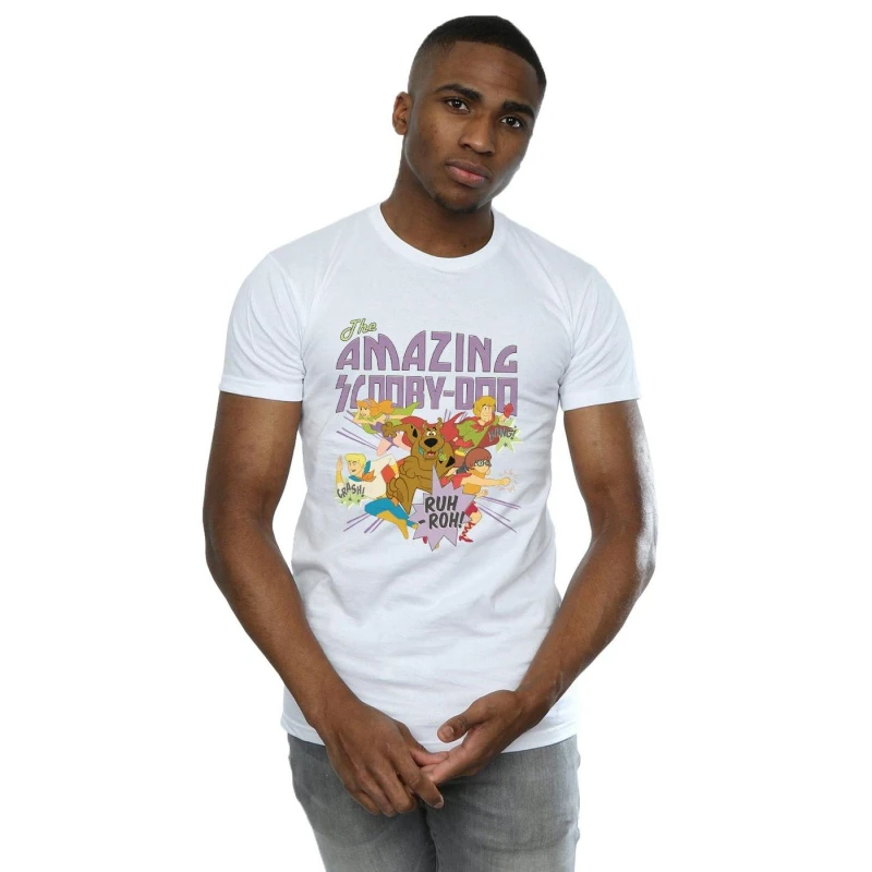Image of Scooby Doo Scooby Doo Men The Amazing Scooby Cotton T-Shirt in White Size: Small White S Male 5063377460759