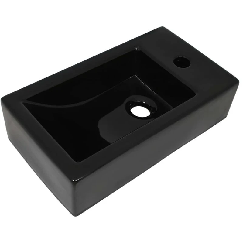 Image of VIDAXL Basin with Faucet Hole Rectangular Ceramic Black 46x25.5x12cm vidaXL 142738