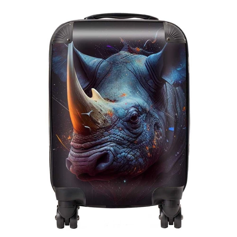 Image of Warren Reed - Designer Rhino Face Splashart Suitcase in Grey Size: Medium Grey Unisex Medium