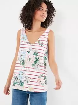 Image of Joules Darlie Floral Stripe Cami Top - Red/Cream, Multi, Size 12, Women