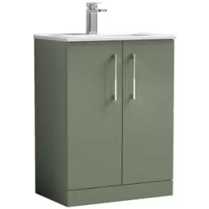 Image of Arno Satin Green 600mm 2 Door Vanity Unit with 18mm Profile Basin - ARN803B - Satin Green - Nuie