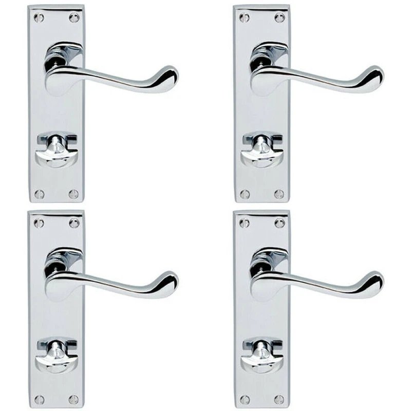 Image of Loops 4x PAIR Victorian Scroll Lever on Bathroom Backplate 155 x 41mm Polished Chrome Multi