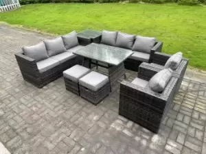 Image of Fimous 8 Seater Outdoor Dark Grey Rattan Lounge Complete Sofa Set with Side Table and 2 Big Footstool