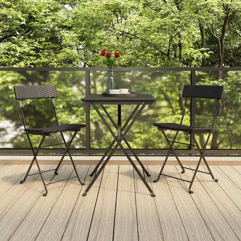 Image of VIDAXL 3 Piece Folding Bistro Set Black Poly Rattan Vidaxl 8720845690007