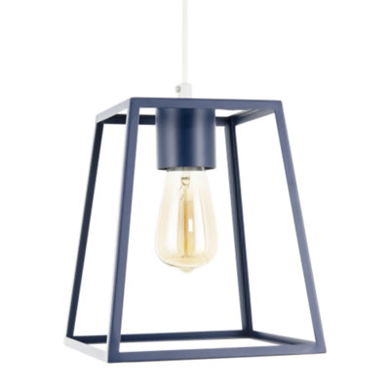 Image of Happy Homewares Industrial Lantern Lamp Shade In Navy Blue With Square Top And Bottom