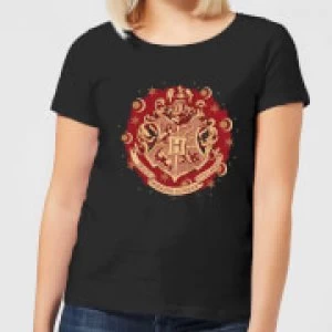 Image of Harry Potter Hogwarts Christmas Crest Womens T-Shirt - Black - M