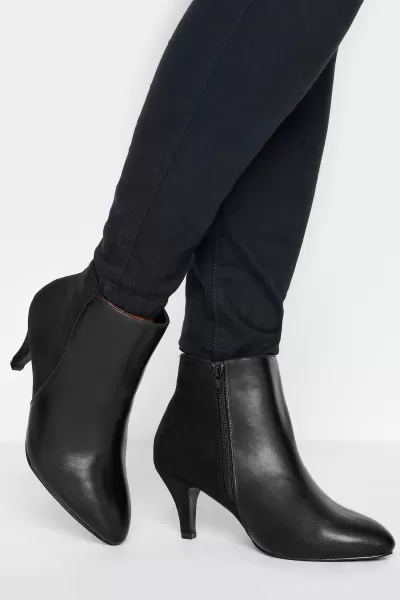 Image of Black Faux Suede & Leather Contrast Shoe Boots In Wide E Fit